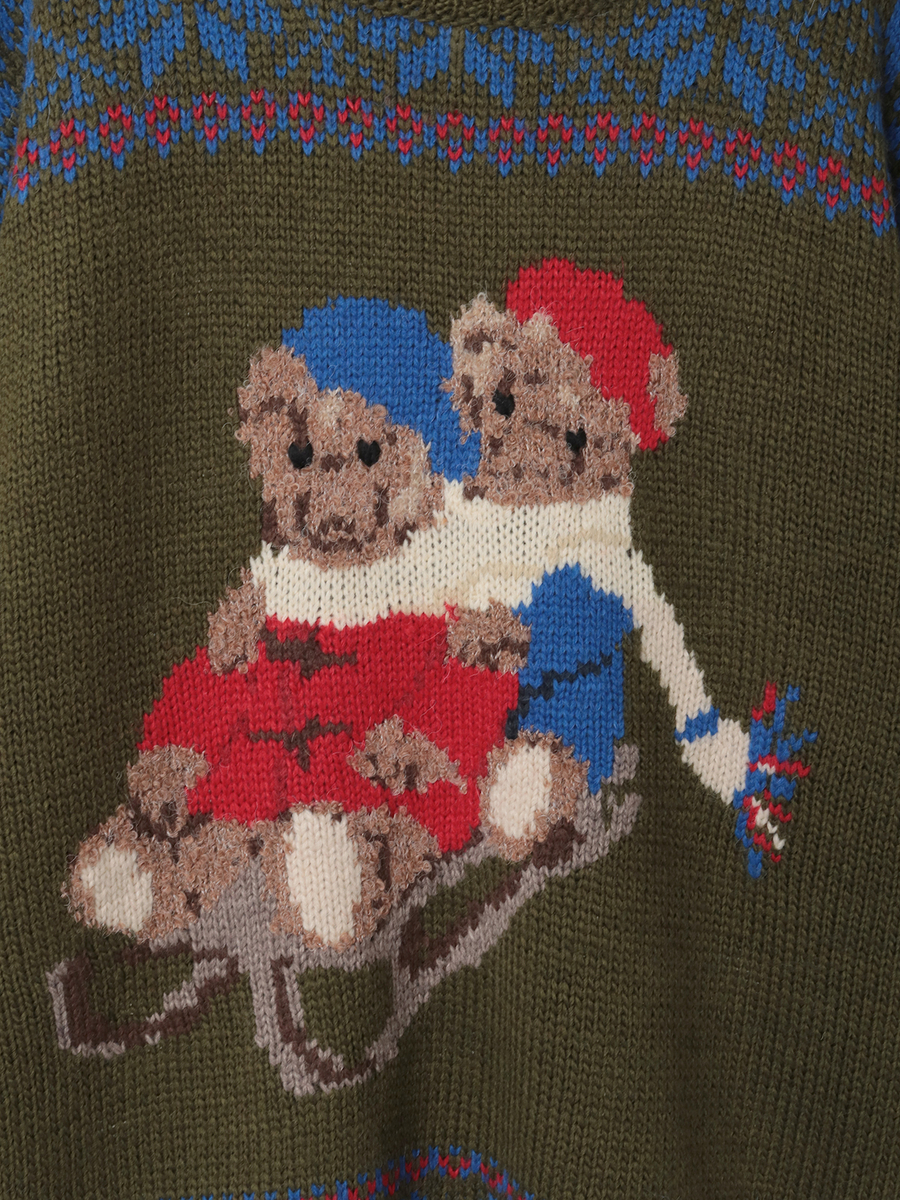 三つ子のくま冬支度柄ニット 詳細画像 ネイビー 8