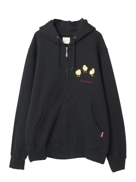 ひよこモチーフワンポイント刺繍パーカー