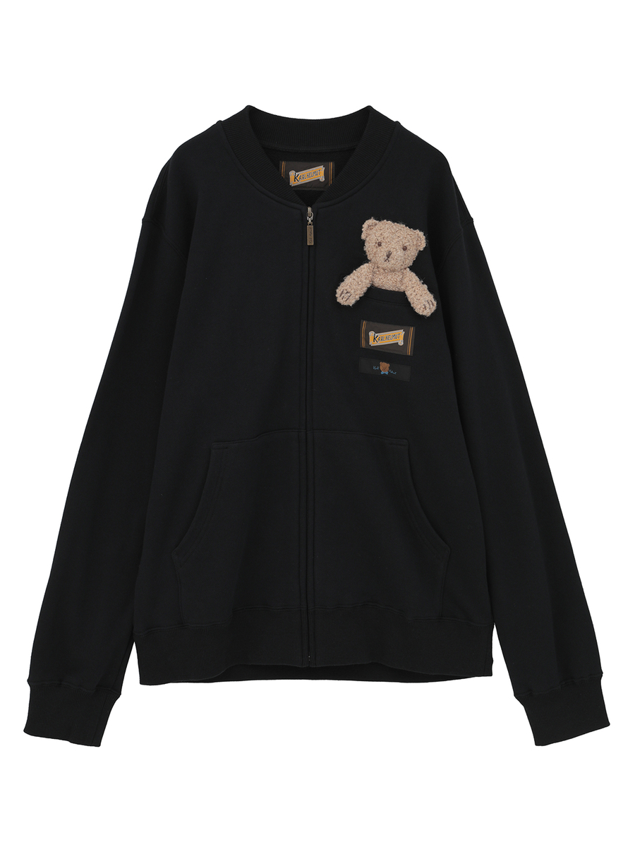 くまモチーフ付き ジップアップカーディガン 詳細画像 アカ 1