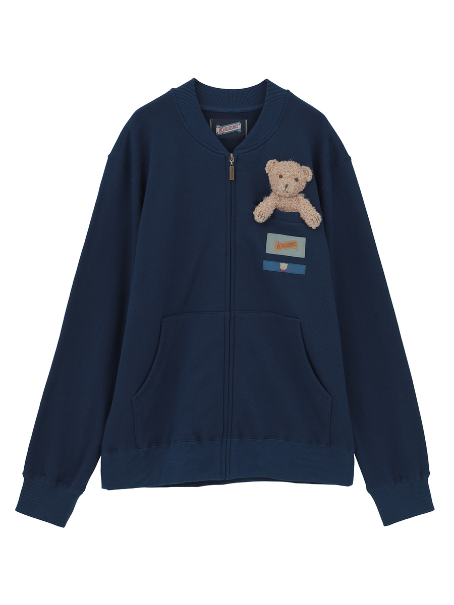 くまモチーフ付き ジップアップカーディガン 詳細画像 ネイビー 1