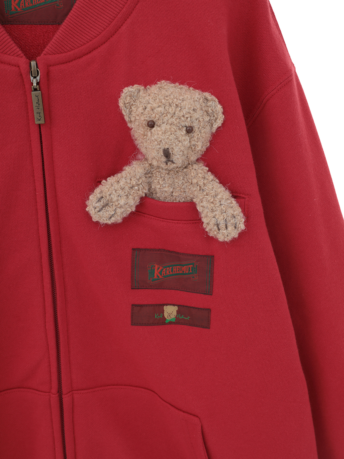 【美品】ピンクハウス　バックプリント　くま　ニットカーディガン　長袖 くまモチーフ付き ジップアップカーディガン｜ピンクハウス