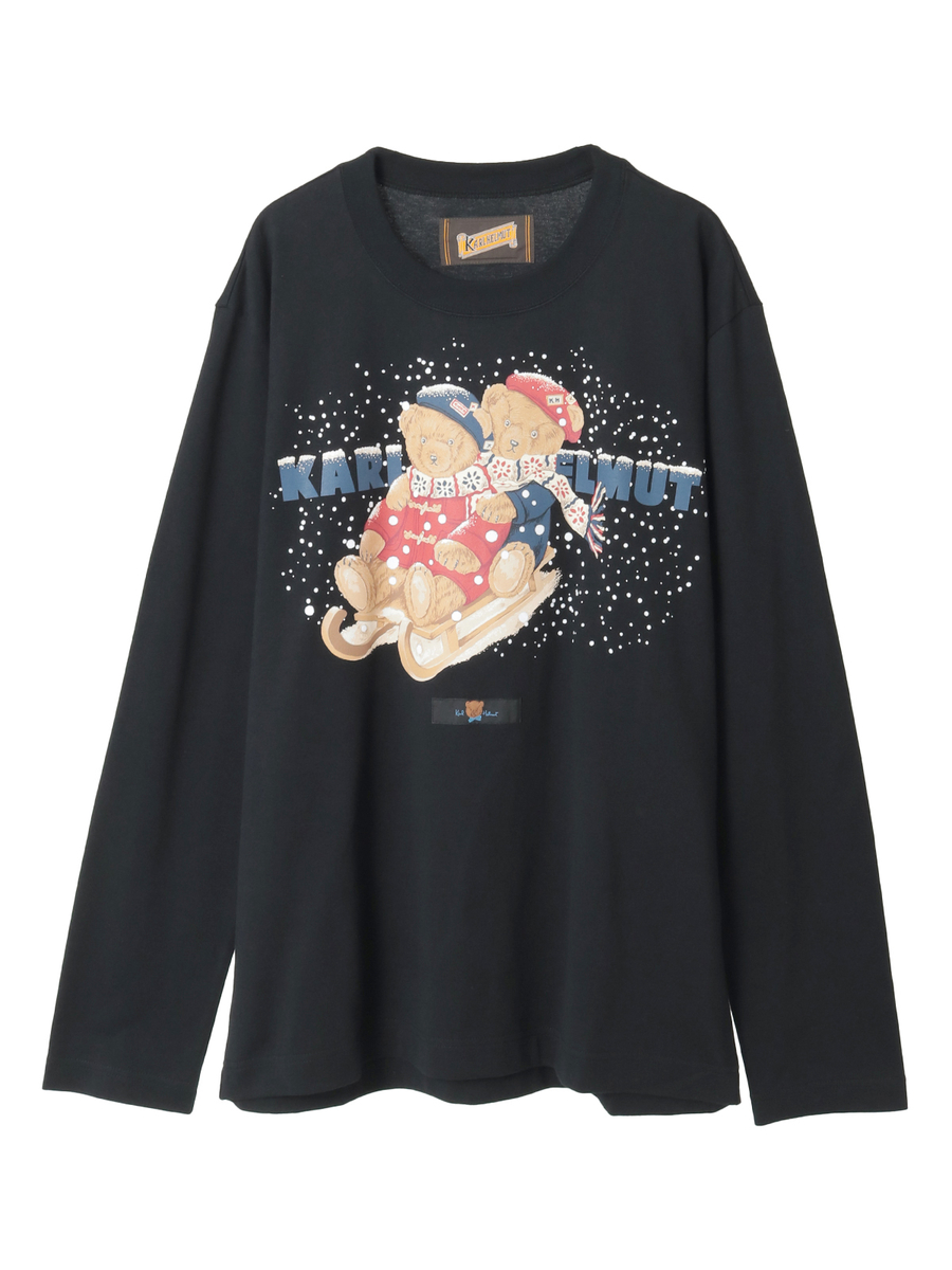 三つ子のくま冬支度プリントカットソー 詳細画像 カーキ 1