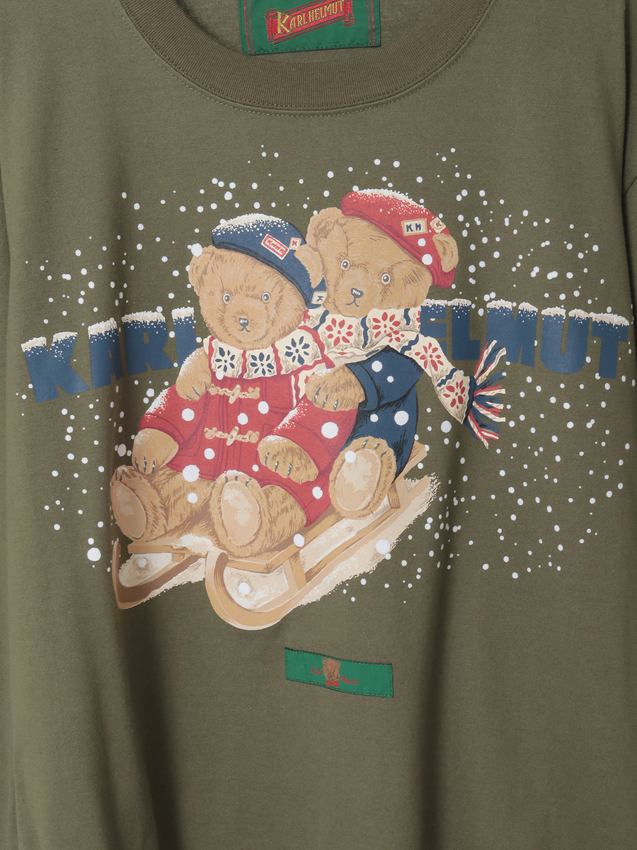三つ子のくま冬支度プリントカットソー 詳細画像 カーキ 10