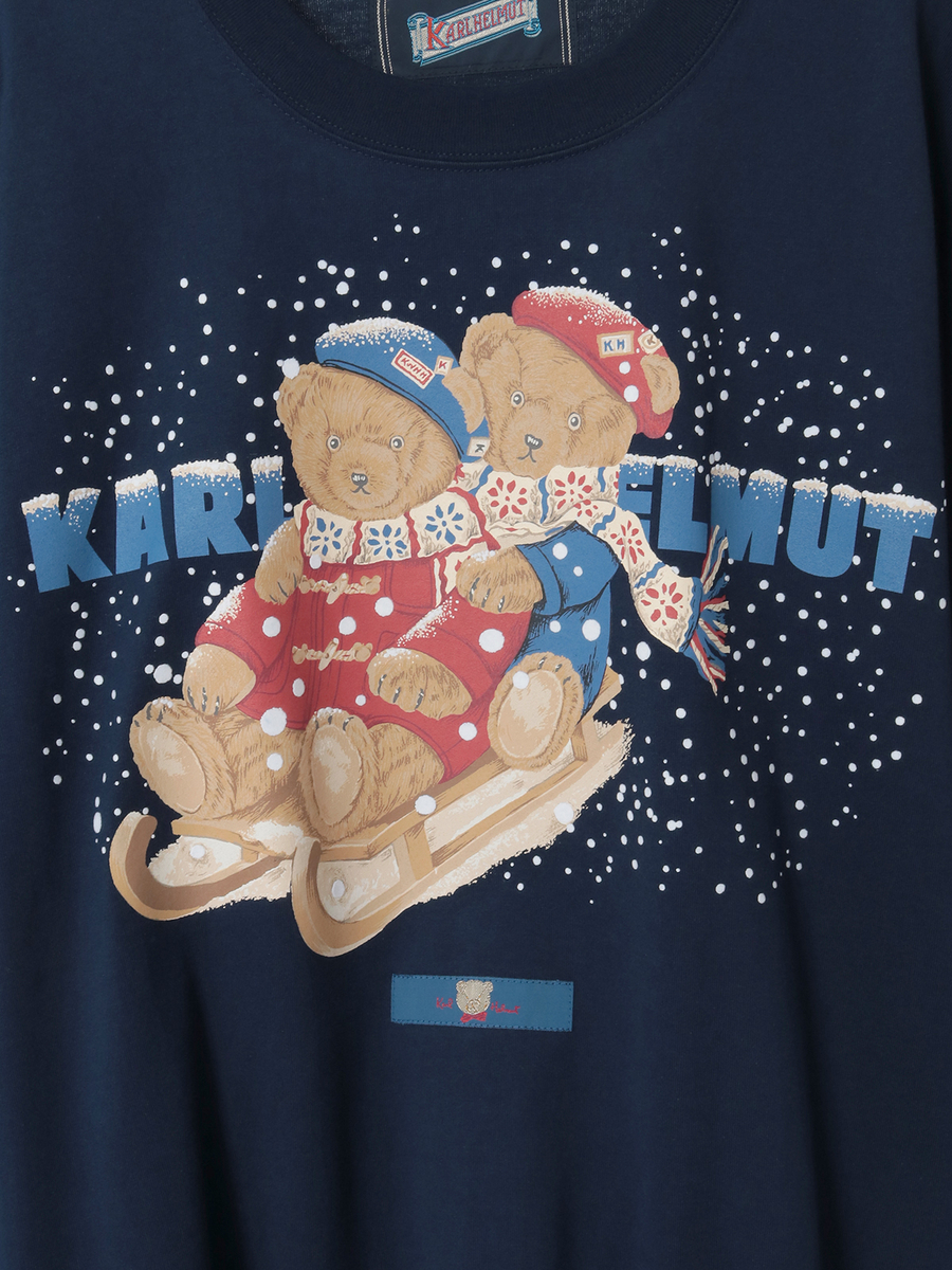 三つ子のくま冬支度プリントカットソー 詳細画像 カーキ 9