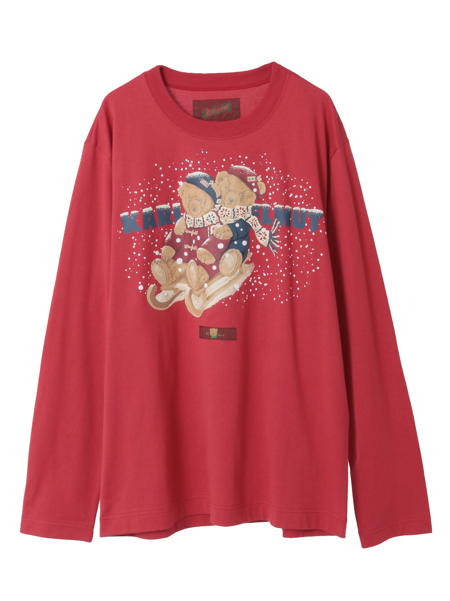 三つ子のくま冬支度プリントカットソー 詳細画像 アカ 1