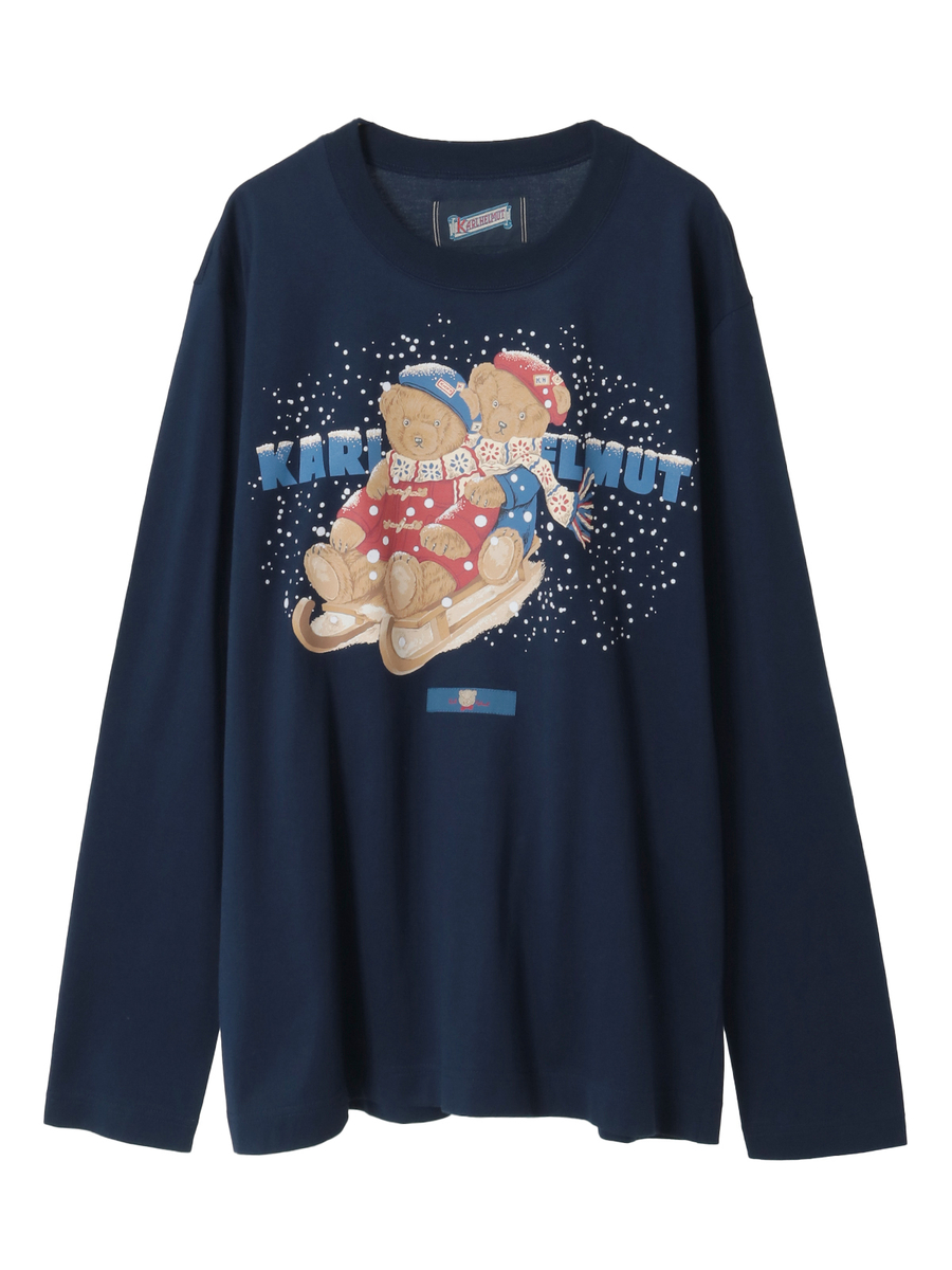 三つ子のくま冬支度プリントカットソー 詳細画像 ネイビー 1