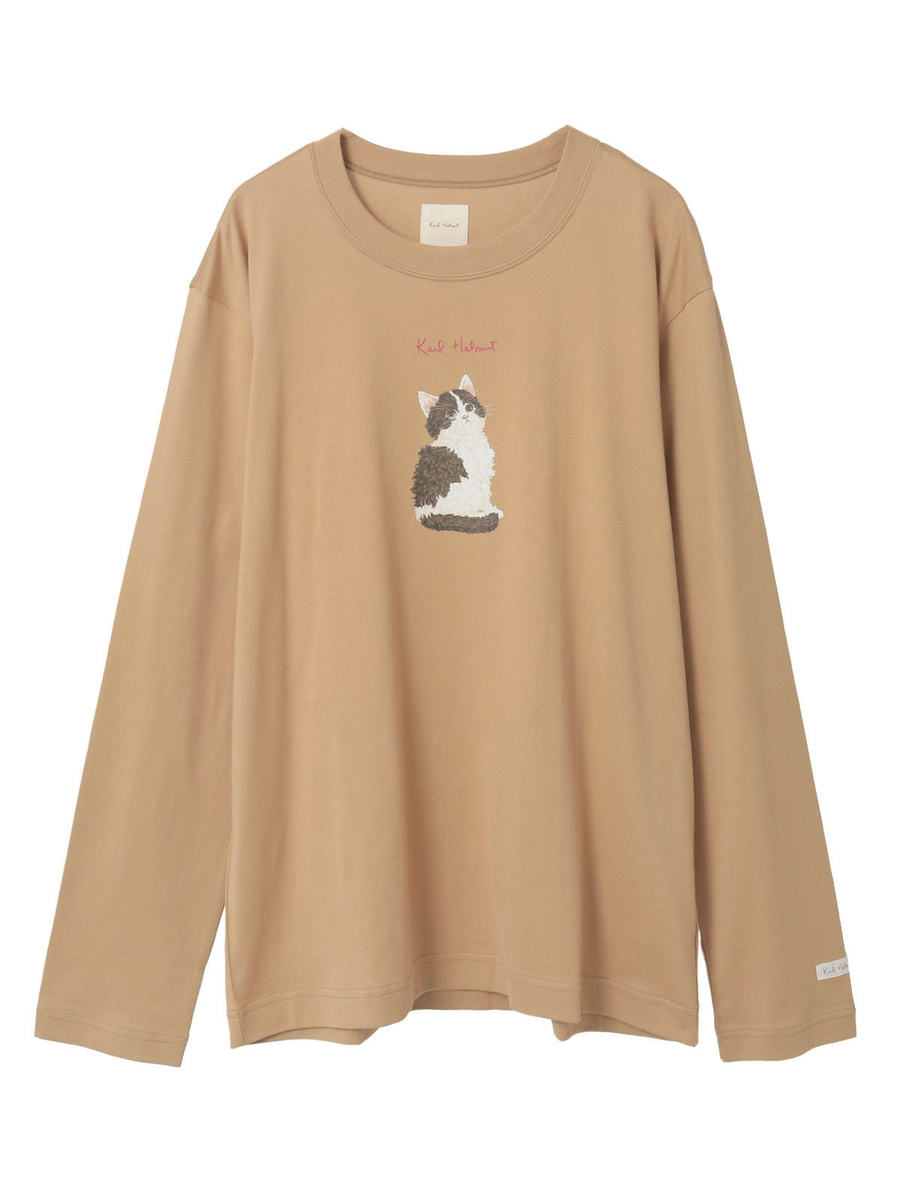 猫プリントカットソー 詳細画像 ベージュ 1