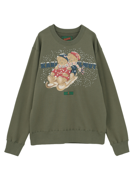 三つ子のくま冬支度プリントトレーナー