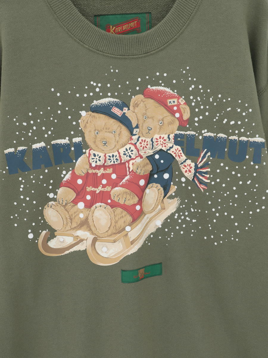 三つ子のくま冬支度プリントトレーナー 詳細画像 カーキ 12
