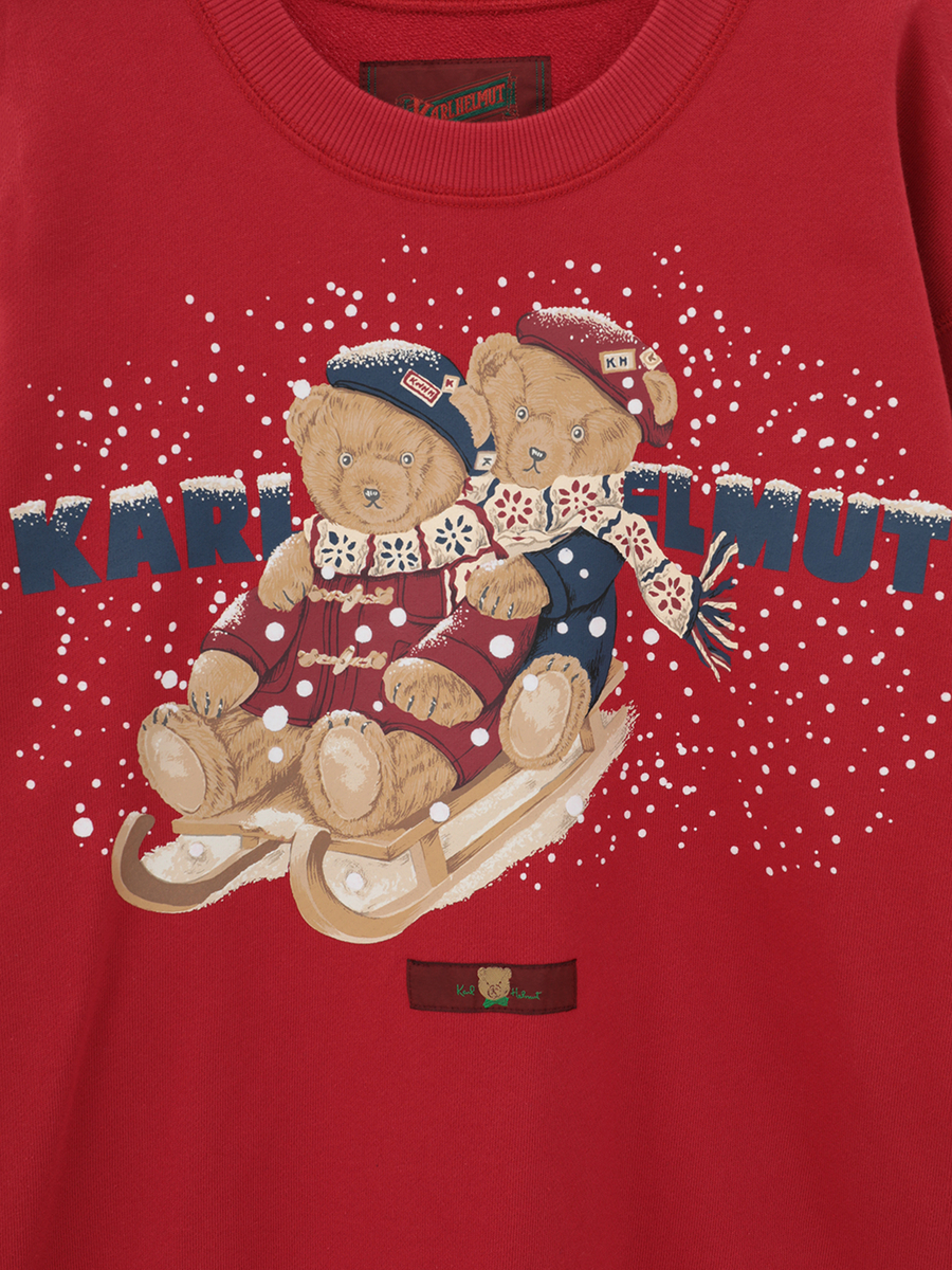 三つ子のくま冬支度プリントトレーナー 詳細画像 カーキ 7