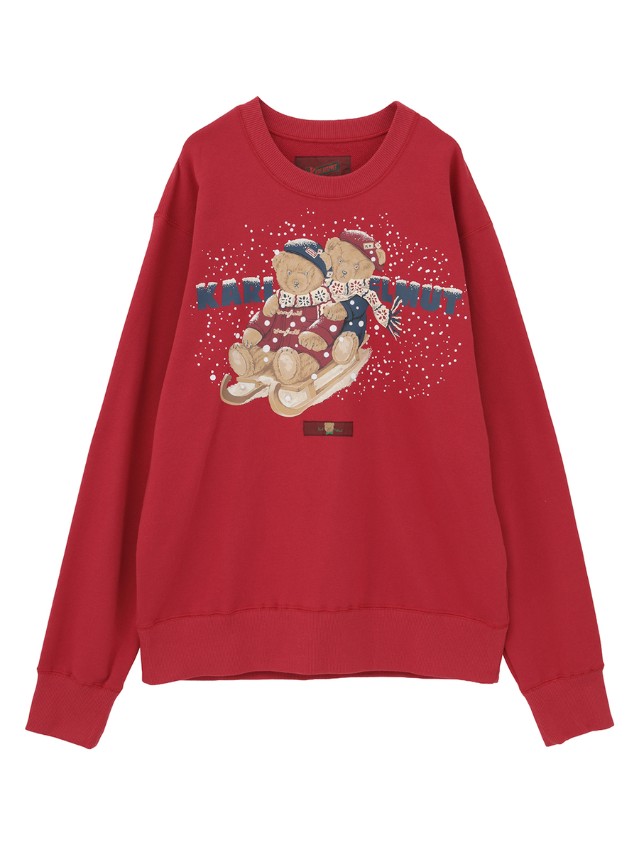 三つ子のくま冬支度プリントトレーナー 詳細画像 アカ 1