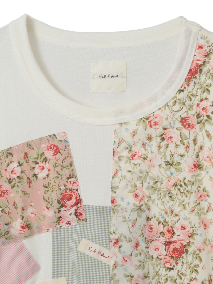 小バラプリントパッチワークTシャツ 詳細画像 クロ 3