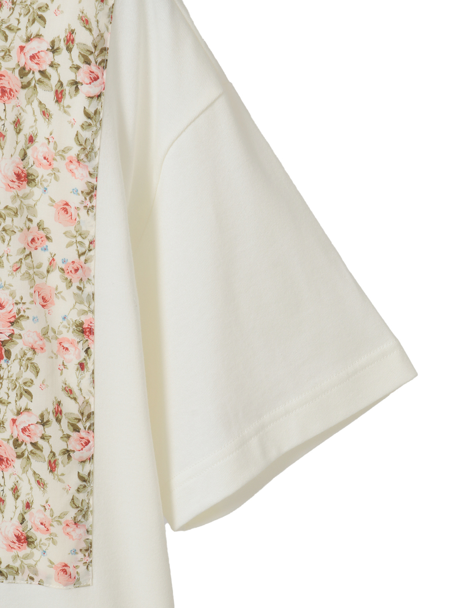 小バラプリントパッチワークTシャツ 詳細画像 クロ 4