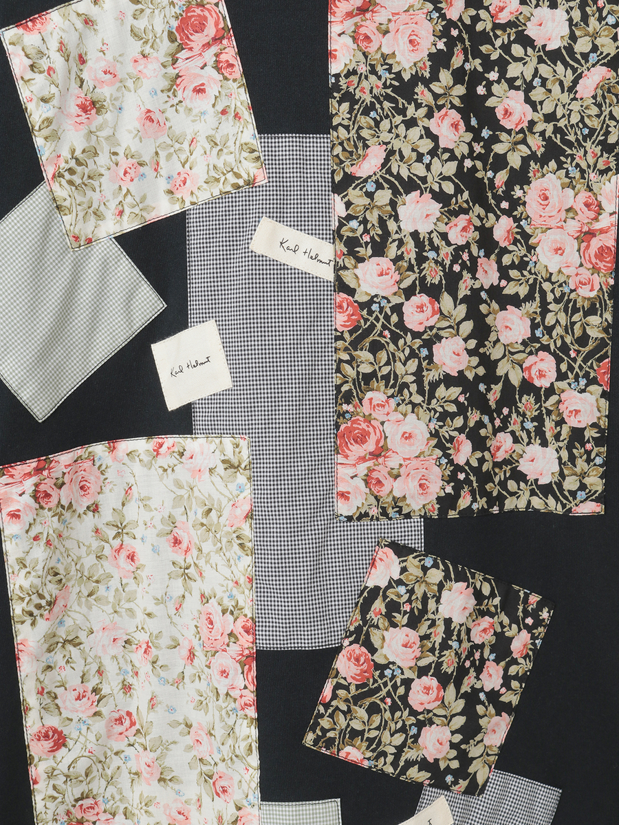 小バラプリントパッチワークTシャツ 詳細画像 クロ 7