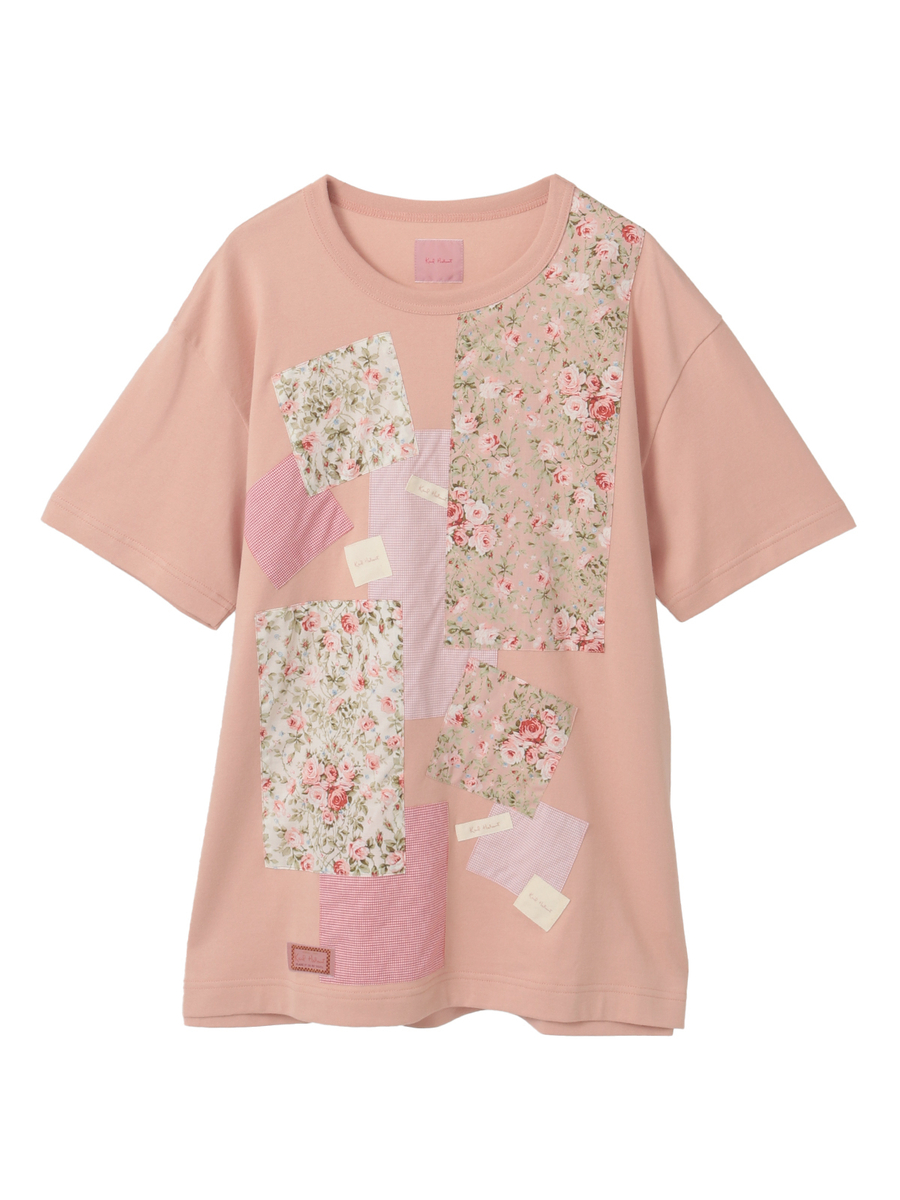 小バラプリントパッチワークTシャツ 詳細画像 ピンク 1