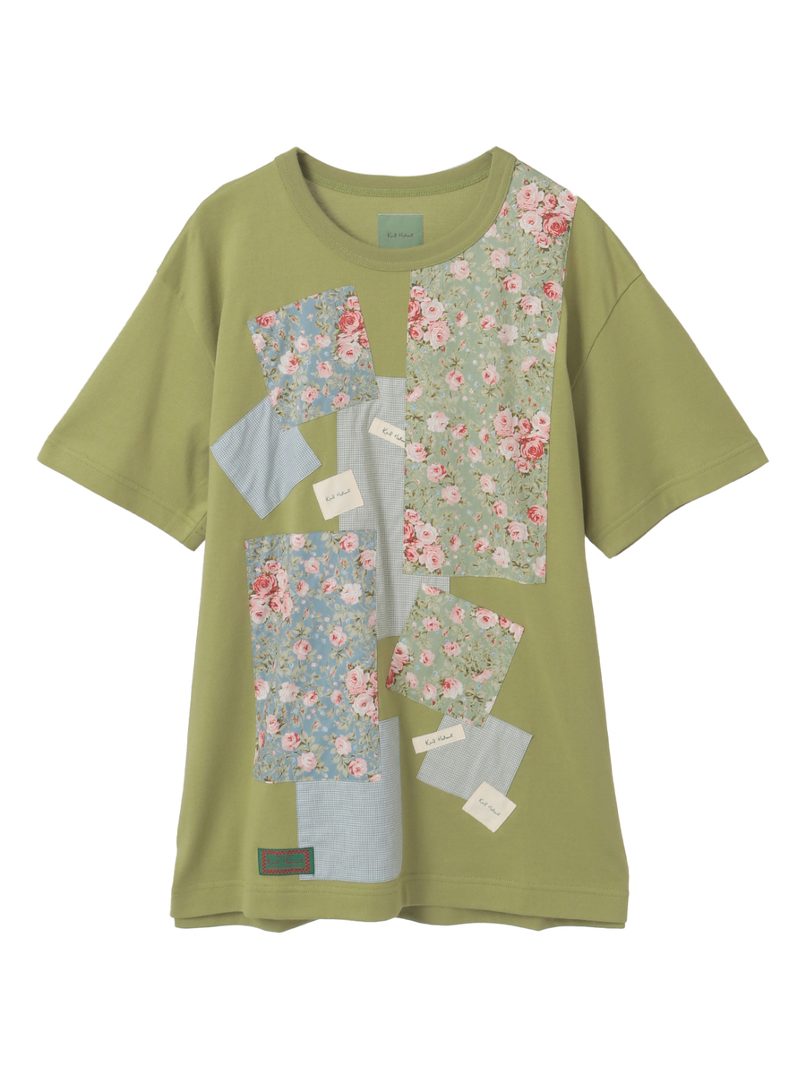 小バラプリントパッチワークTシャツ 詳細画像 ハッカ 1