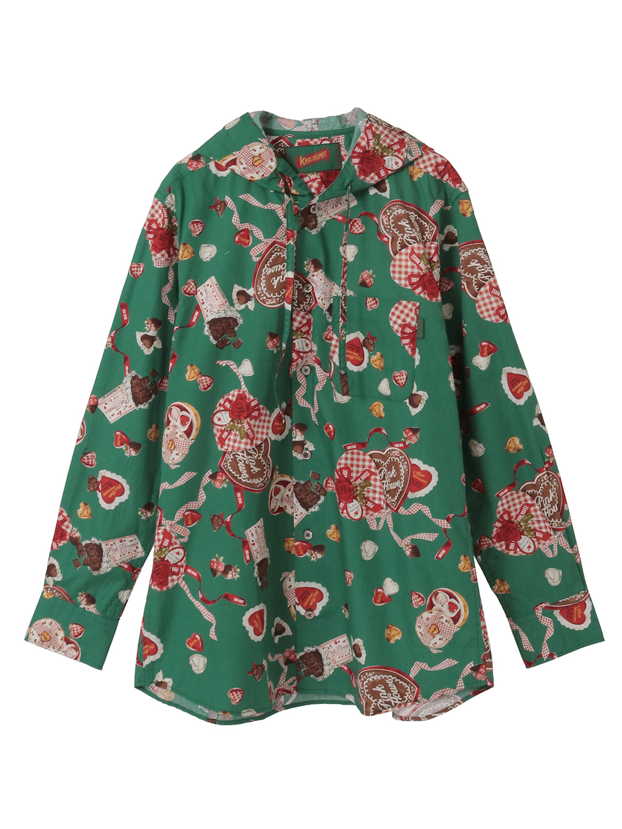 スウィートメモリーズプリントフードブラウス 詳細画像 ブラック 1