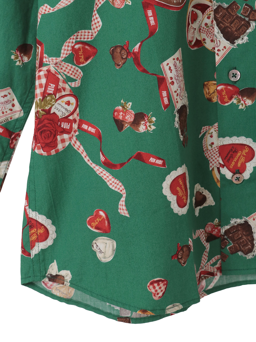 スウィートメモリーズプリントフードブラウス 詳細画像 ブラック 5