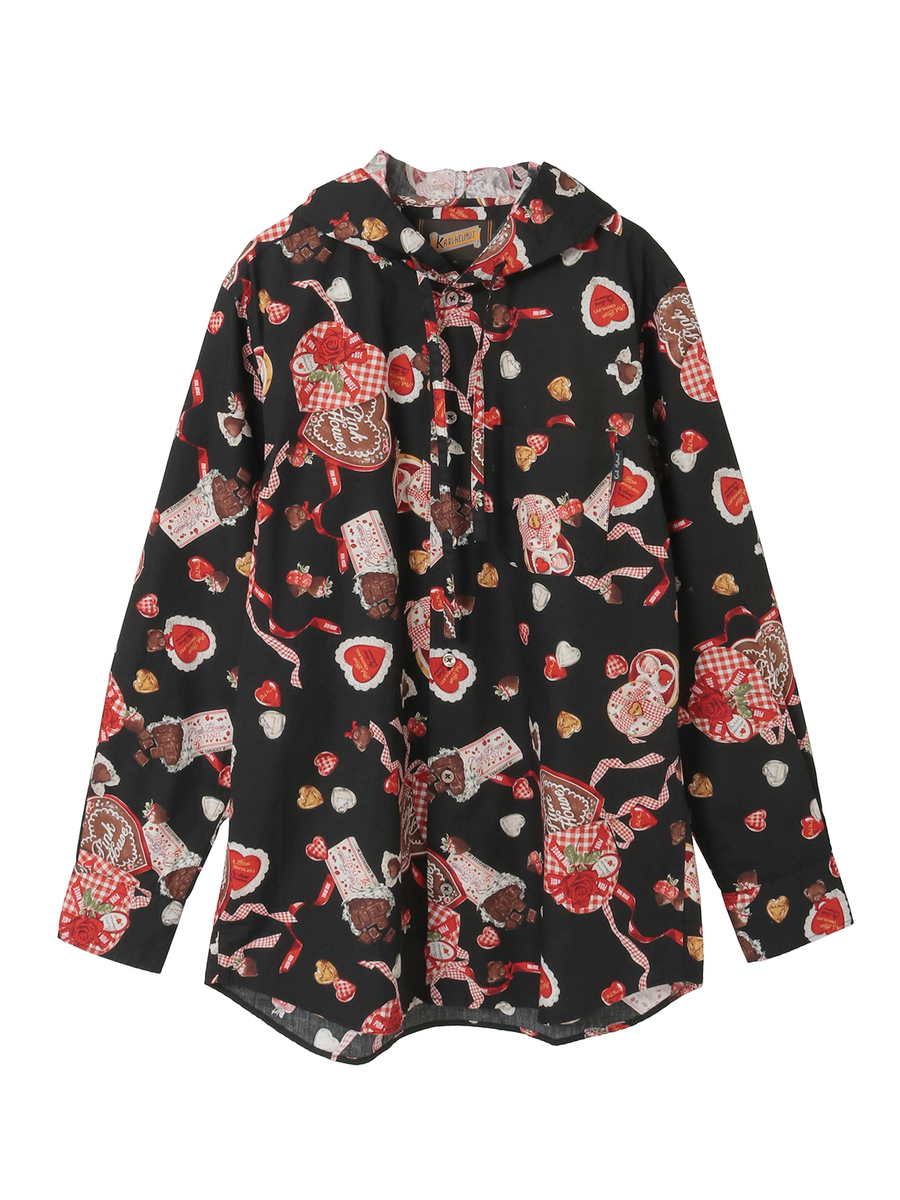 スウィートメモリーズプリントフードブラウス 詳細画像 ブラック 1