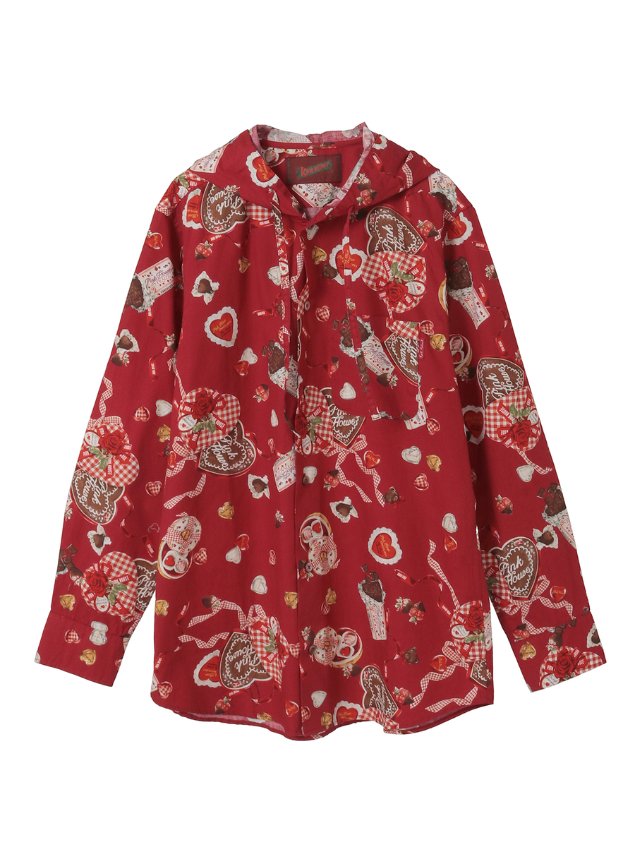 スウィートメモリーズプリントフードブラウス 詳細画像 ベリーレッド 1