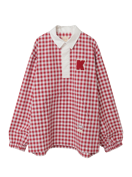 Kロゴワッペン付きギンガムチェックブラウス