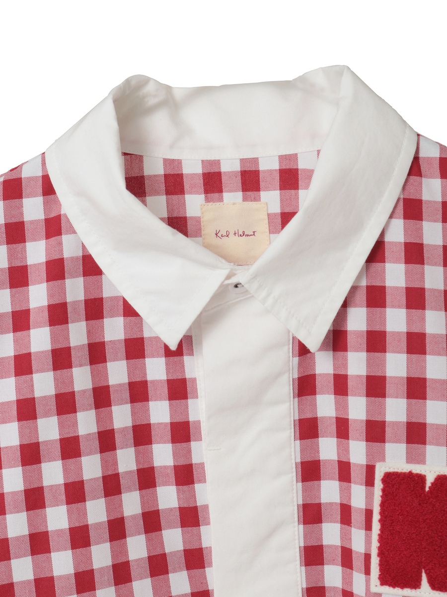 Kロゴワッペン付きギンガムチェックブラウス 詳細画像 アカ 3