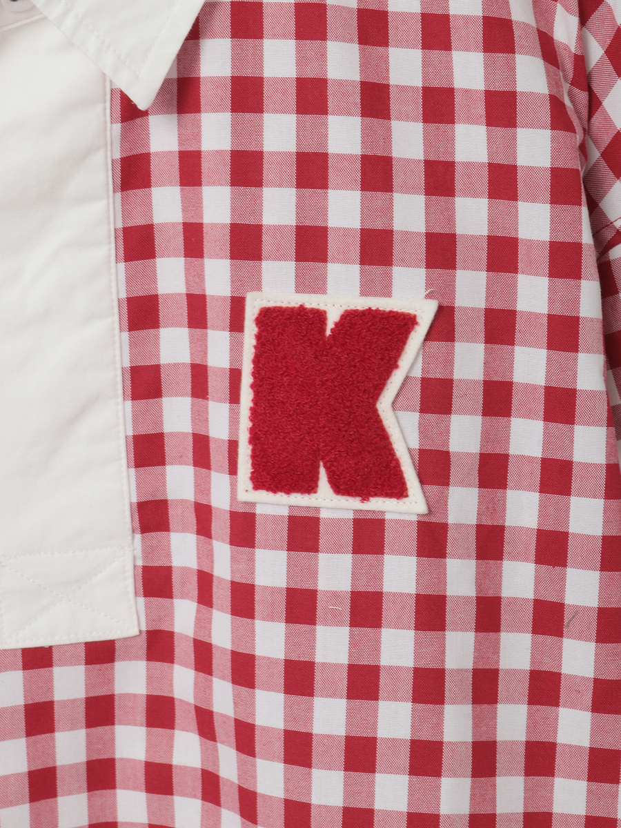 Kロゴワッペン付きギンガムチェックブラウス 詳細画像 アカ 6