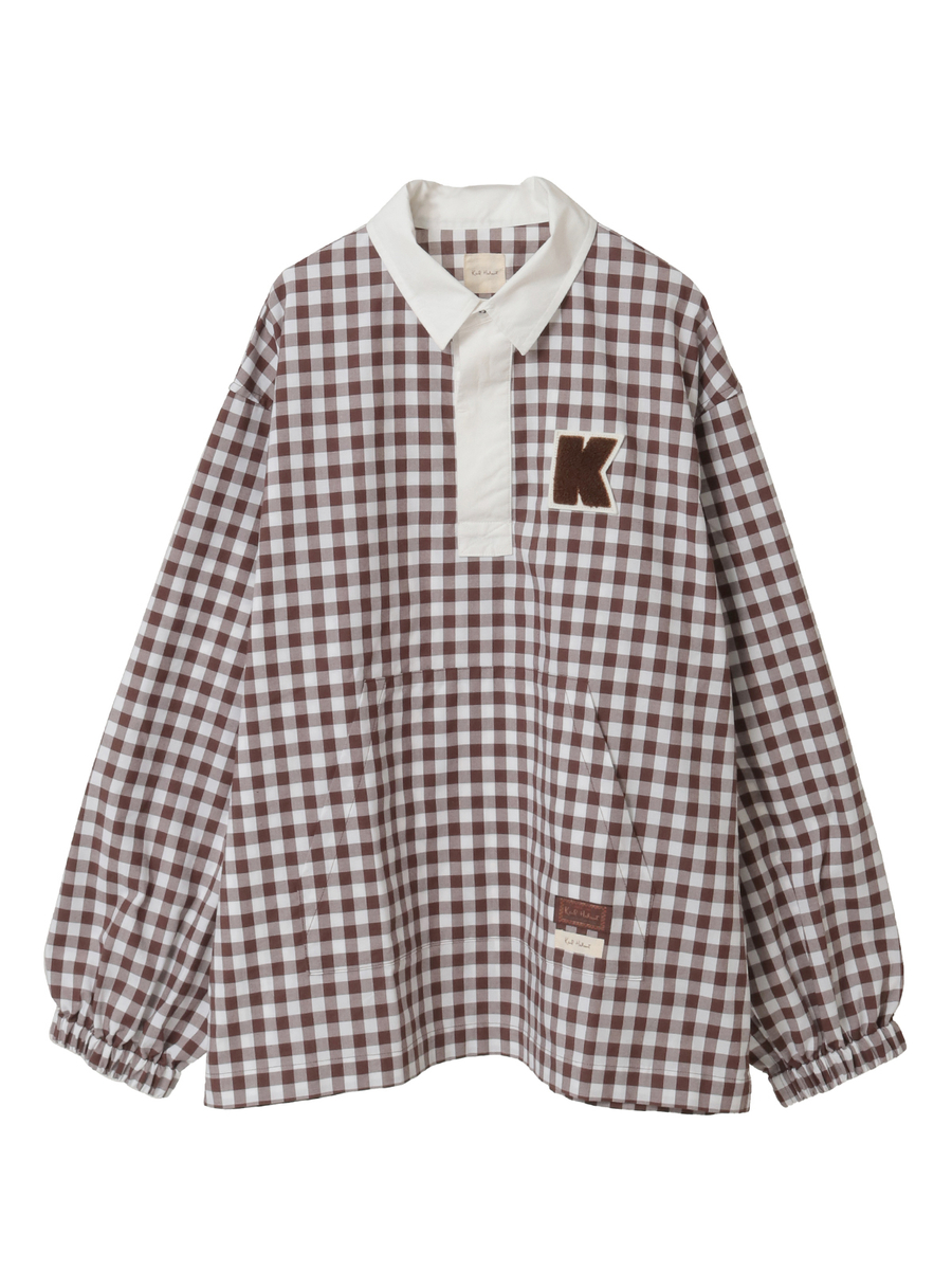 Kロゴワッペン付きギンガムチェックブラウス 詳細画像 チョコレート 1