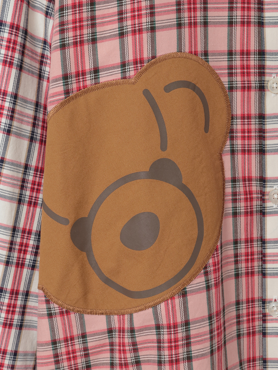 くまアップリケ付きオリジナルタータンチェックシャツブラウス 詳細画像 シロ系 10