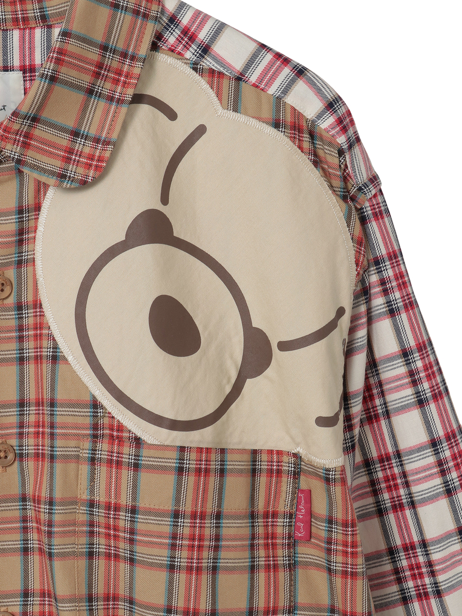 くまアップリケ付きオリジナルタータンチェックシャツブラウス 詳細画像 シロ系 4