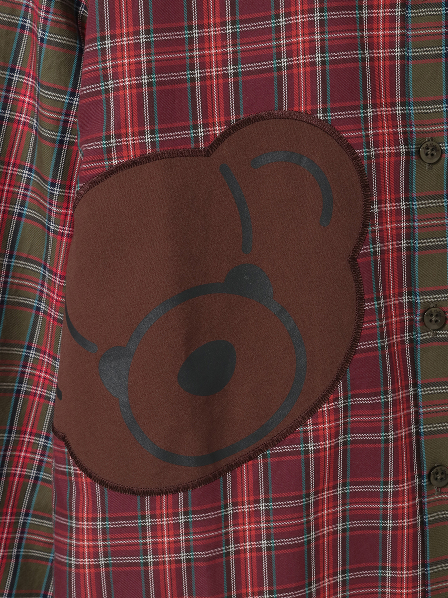 くまアップリケ付きオリジナルタータンチェックシャツブラウス 詳細画像 シロ系 9