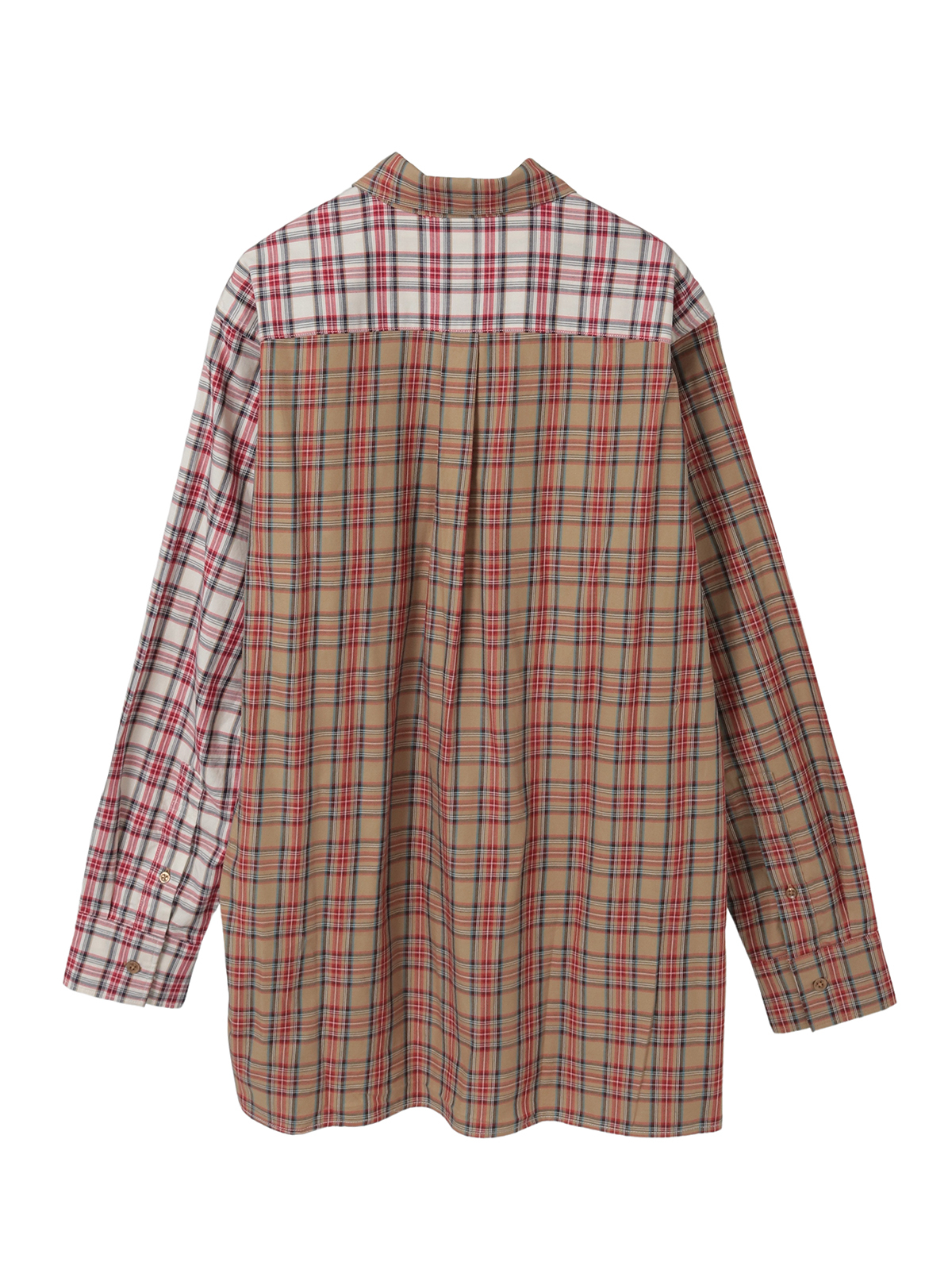 くまアップリケ付きオリジナルタータンチェックシャツブラウス｜ピンク