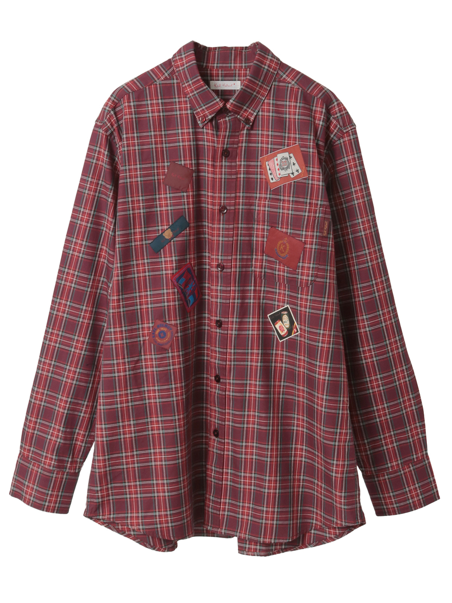 ネームワッペンいっぱいオリジナルタータンチェックシャツブラウス 詳細画像 ピンク 1