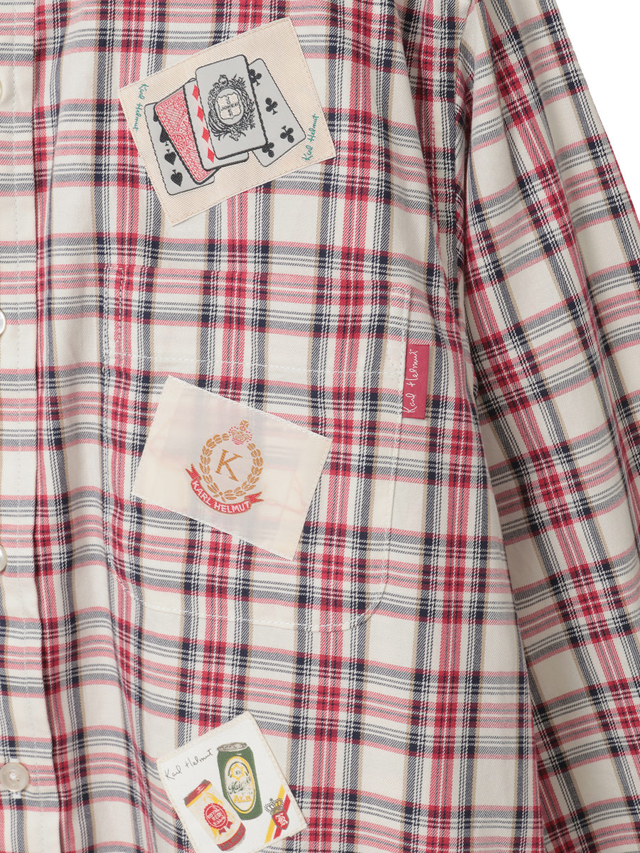 ネームワッペンいっぱいオリジナルタータンチェックシャツブラウス 詳細画像 ピンク 10