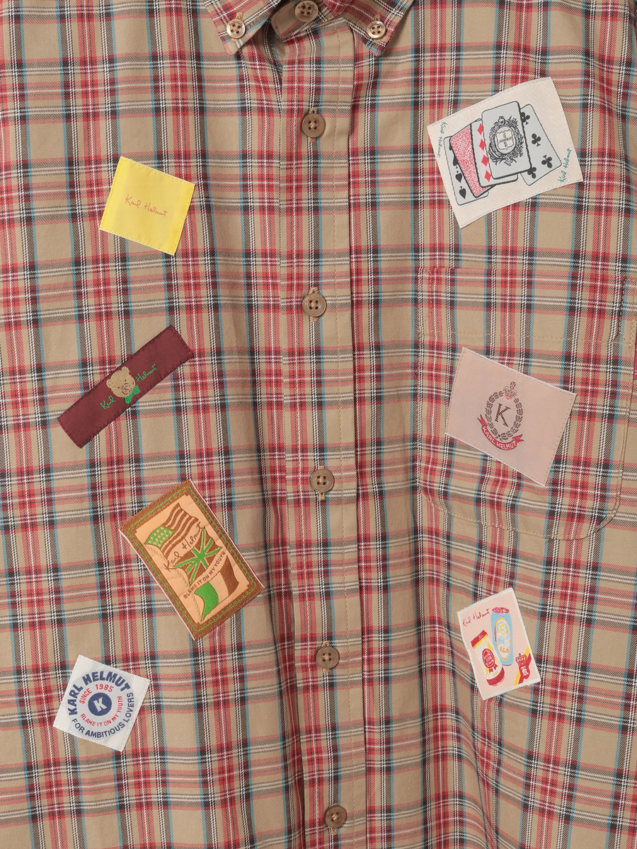 ネームワッペンいっぱいオリジナルタータンチェックシャツブラウス 詳細画像 ピンク 11