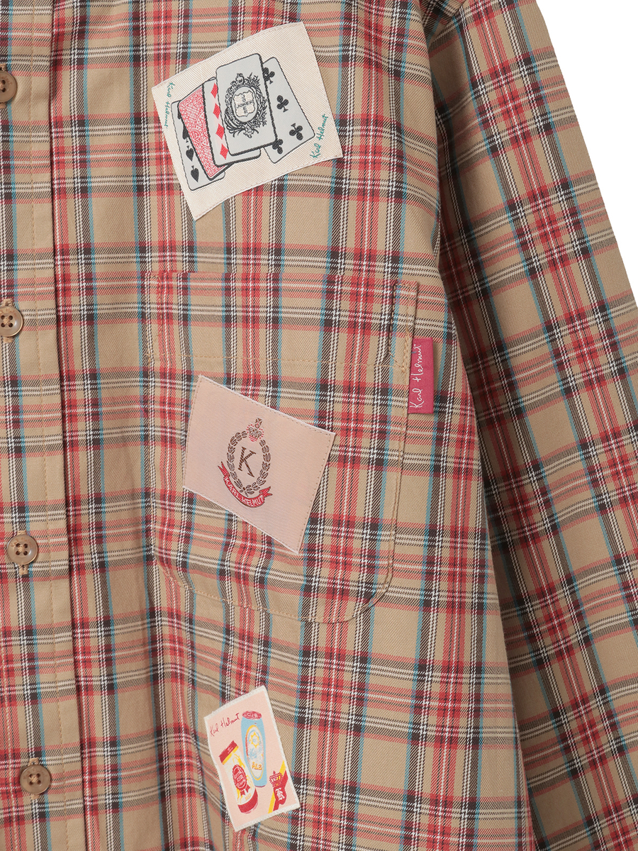 ネームワッペンいっぱいオリジナルタータンチェックシャツブラウス 詳細画像 ピンク 12