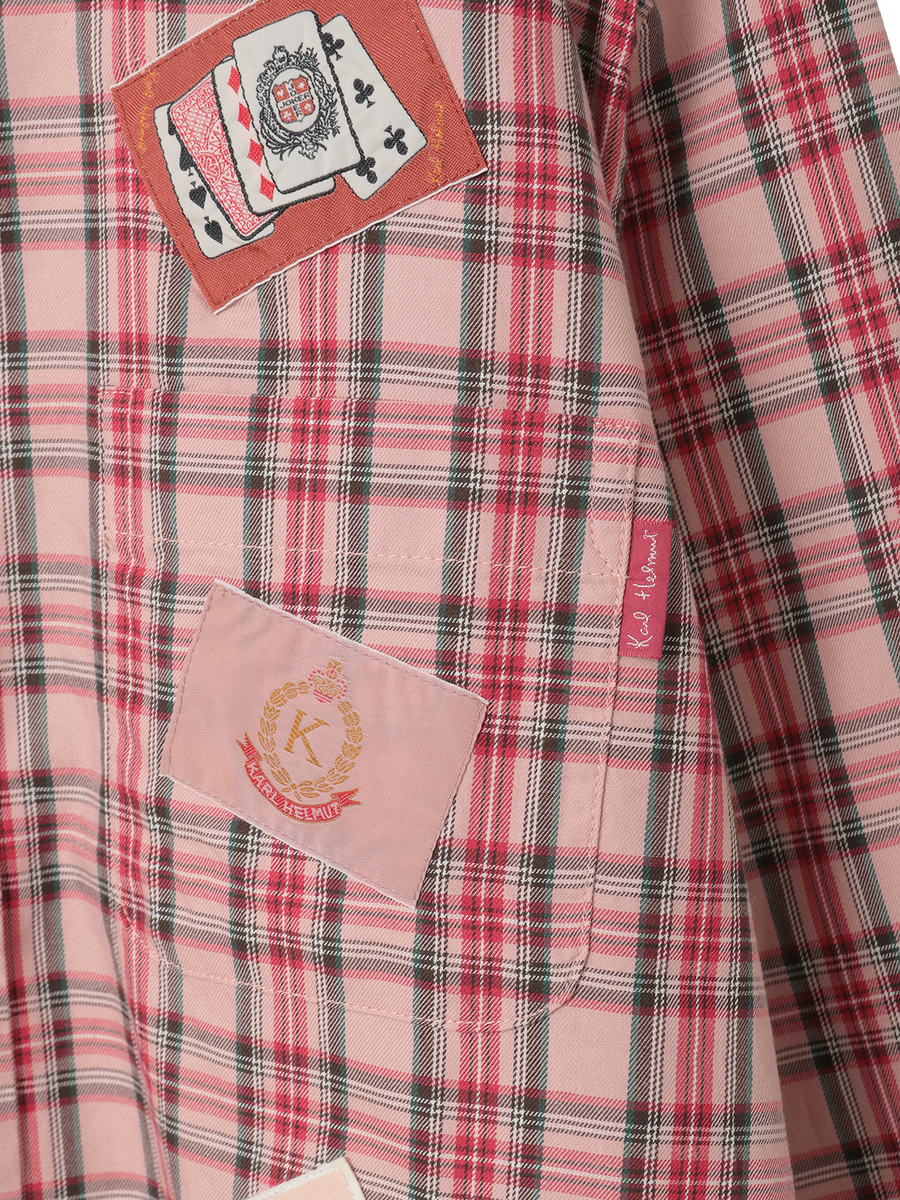 ネームワッペンいっぱいオリジナルタータンチェックシャツブラウス 詳細画像 ピンク 14