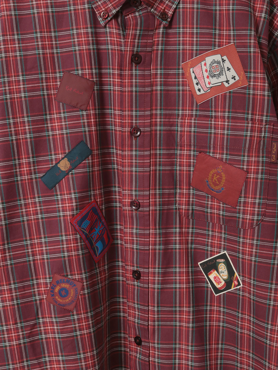 ネームワッペンいっぱいオリジナルタータンチェックシャツブラウス 詳細画像 ピンク 7