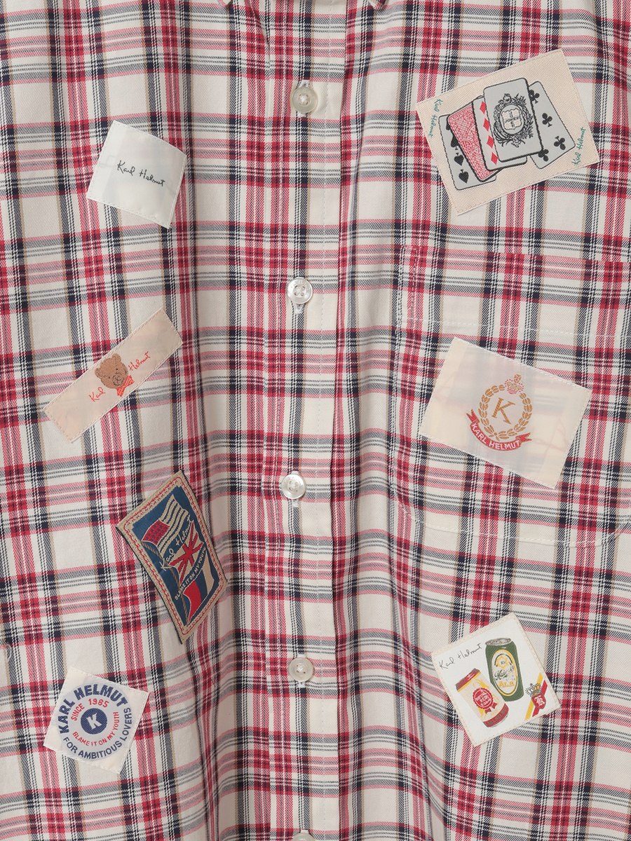 ネームワッペンいっぱいオリジナルタータンチェックシャツブラウス 詳細画像 ピンク 9