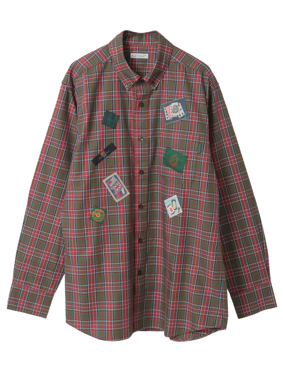 ネームワッペンいっぱいオリジナルタータンチェックシャツブラウス 詳細画像 グリーン 1