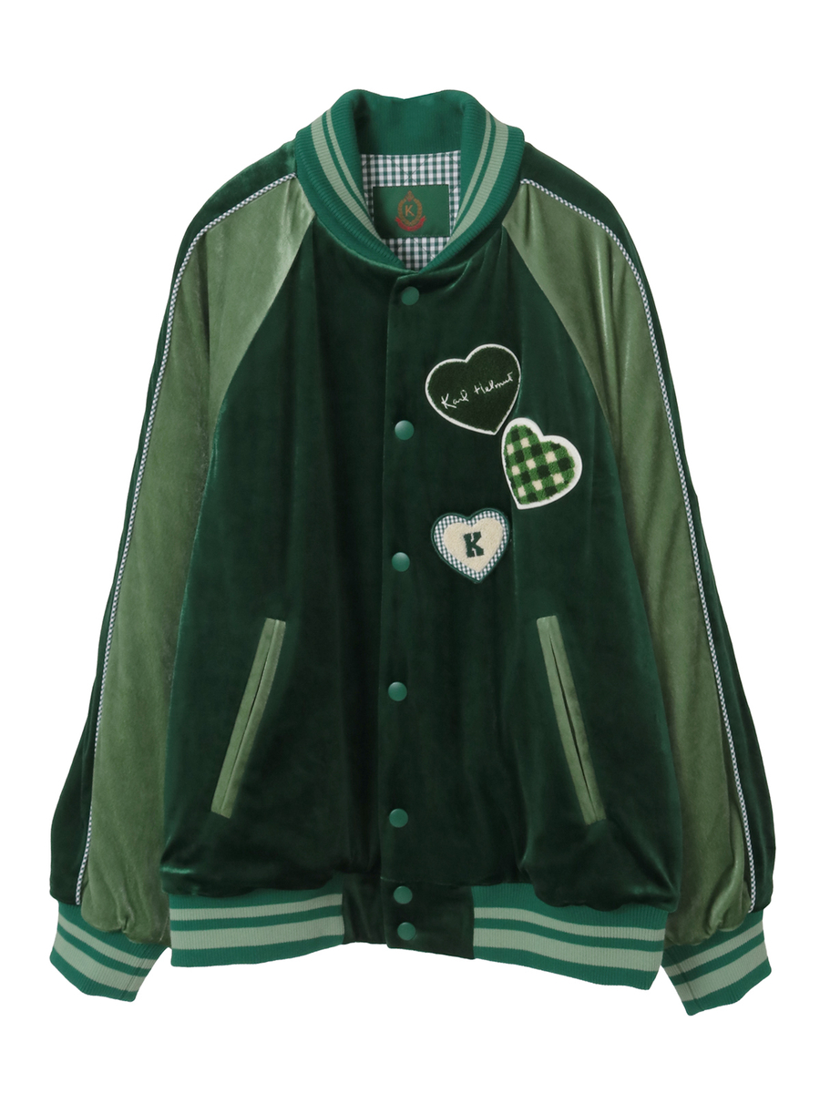 ハートワッペン使いベロアブルゾン 詳細画像 グリーン 1
