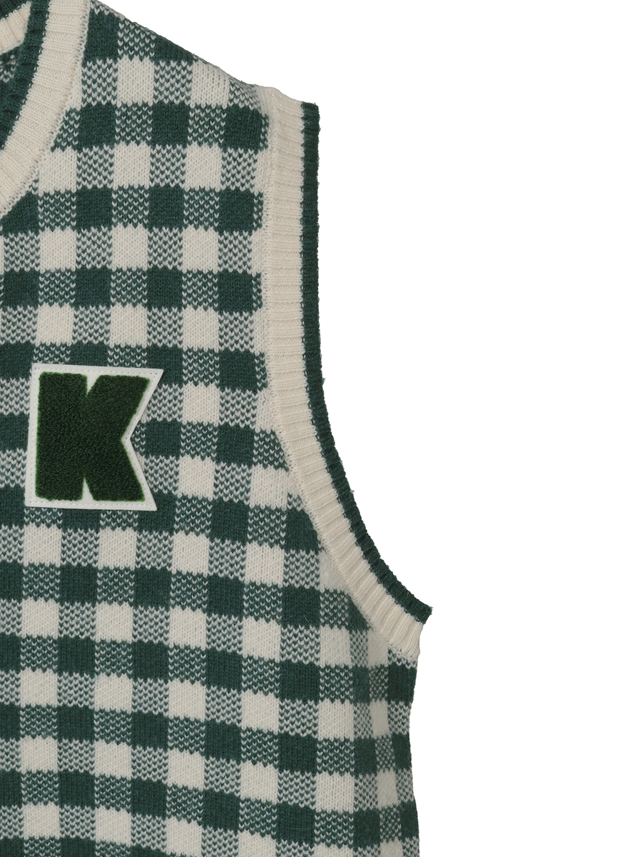 Kロゴワッペン付きチェックニットベスト 詳細画像 チョコレート 4