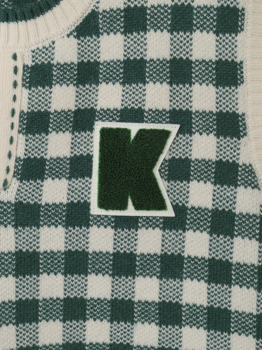 Kロゴワッペン付きチェックニットベスト 詳細画像 チョコレート 6