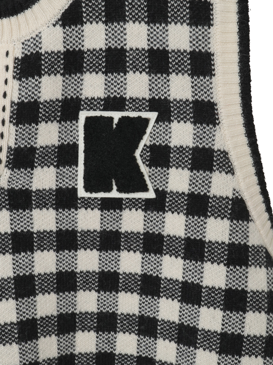 Kロゴワッペン付きチェックニットベスト 詳細画像 チョコレート 9