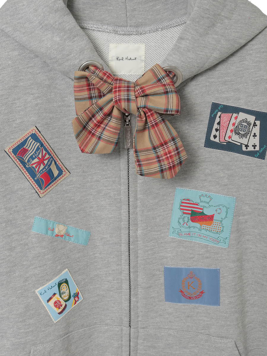 リボンタイ付きネームワッペンいっぱいパーカー 詳細画像 ピンク 10