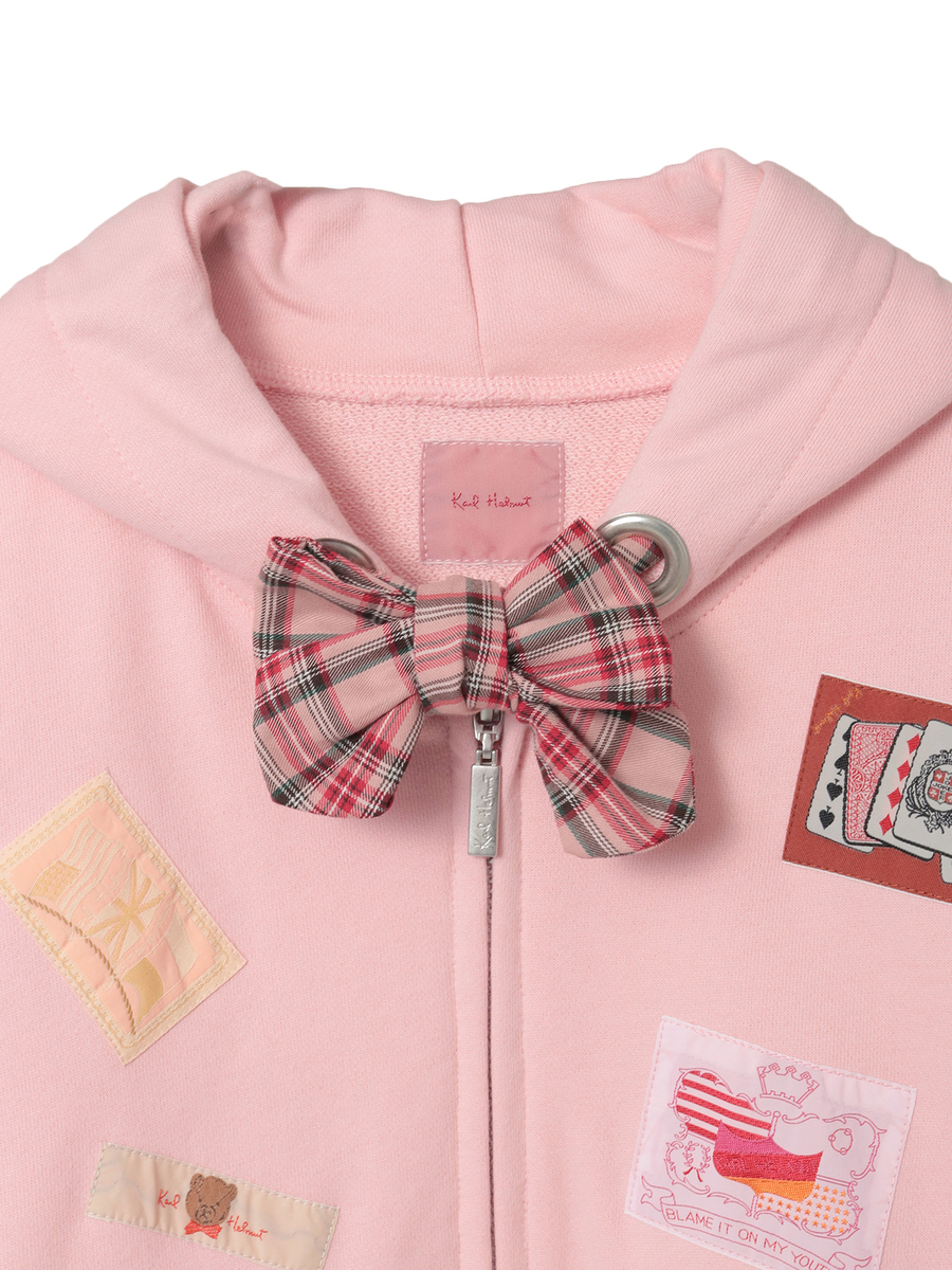 リボンタイ付きネームワッペンいっぱいパーカー 詳細画像 ピンク 3