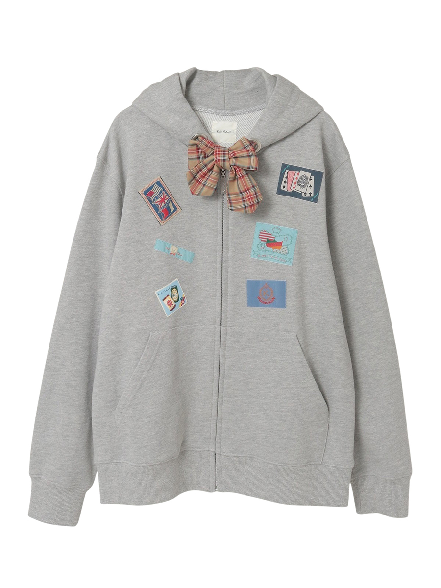 リボンタイ付きネームワッペンいっぱいパーカー 詳細画像 グレー 1