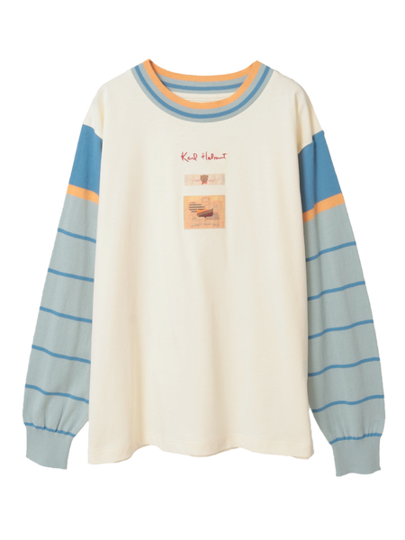 ボーダー袖使いレイヤード風カットソー