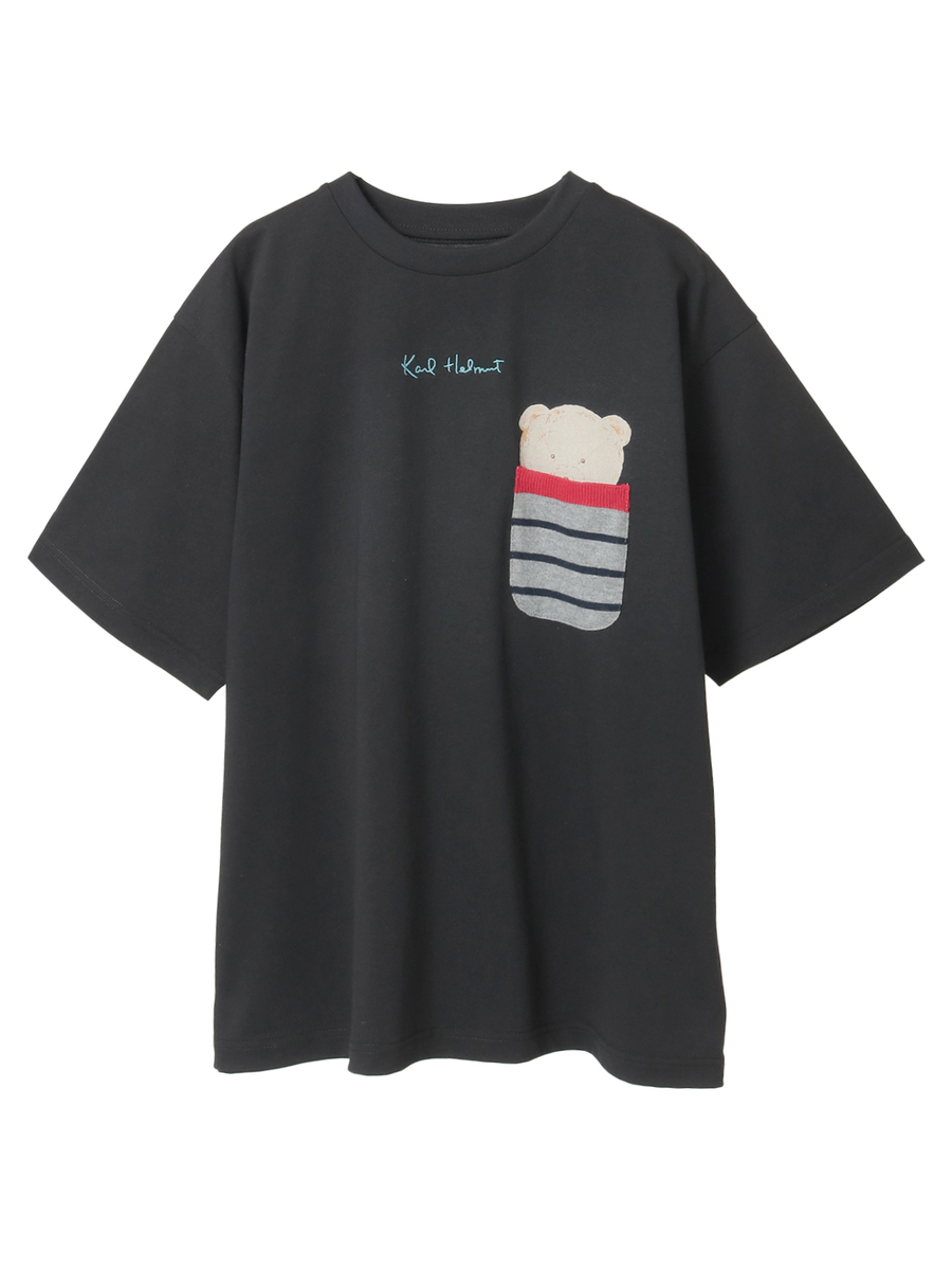 くまプリントポケット付きTシャツ 詳細画像 クロ 1