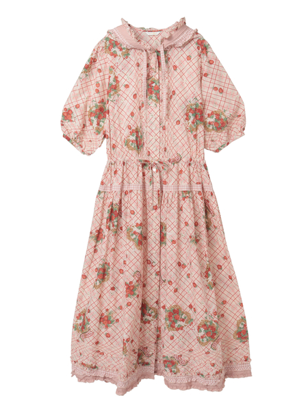 苺リースプリントパッチワークワンピース